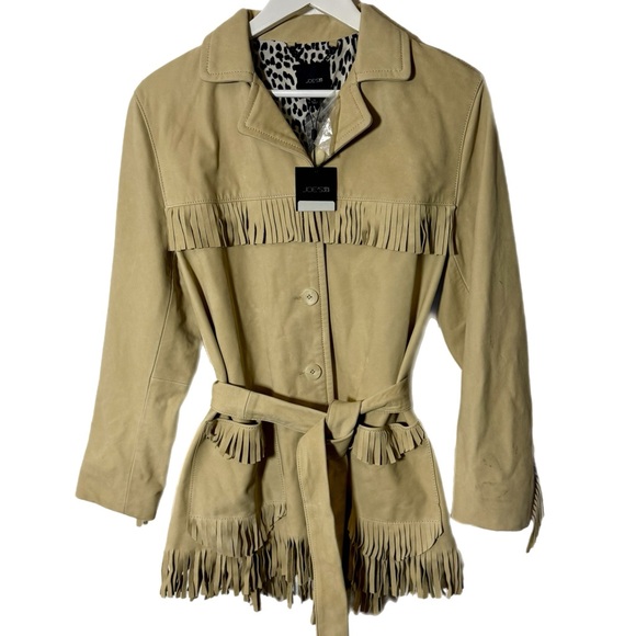 NWT $999 MSRP Joe's Jeans 100% Genuine Tan Leather Fringe Belted Jacket, Size M - Picture 3 of 15
